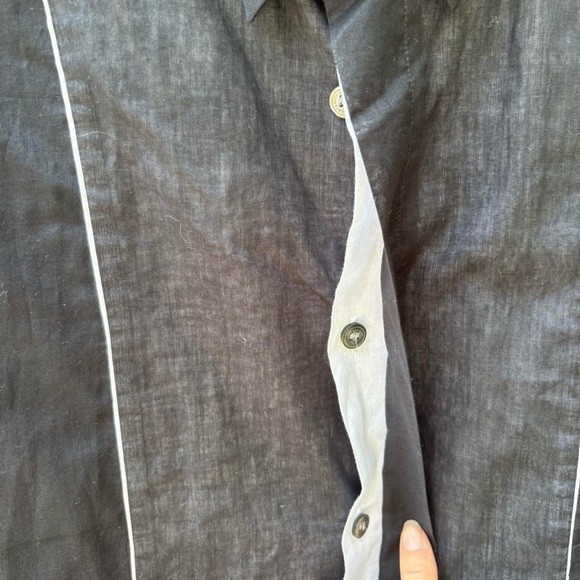 Black Button-Up Shirt with White Accents - Picture 4 of 4